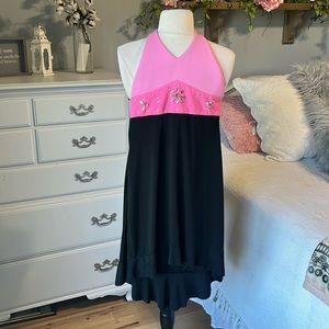 Halter Dressy  Dress Pink Black High Low Hem
